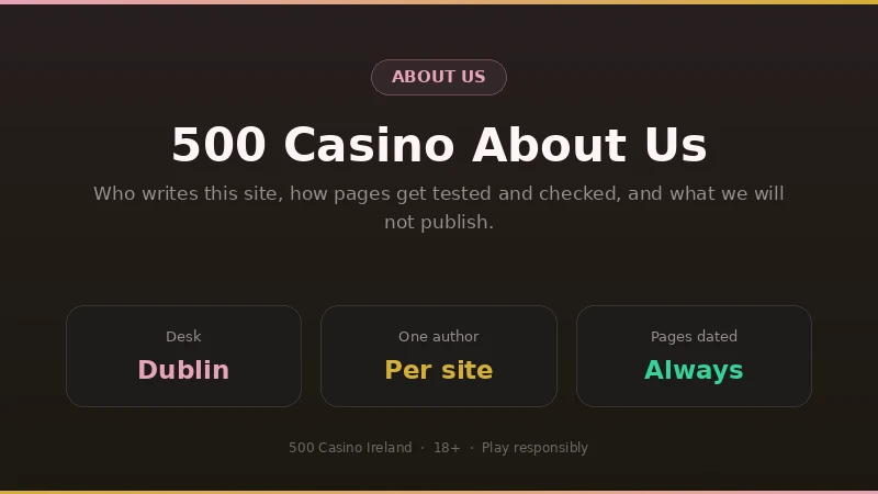 About the 500 Casino Ireland guide: Dublin desk, one author per site, every page dated